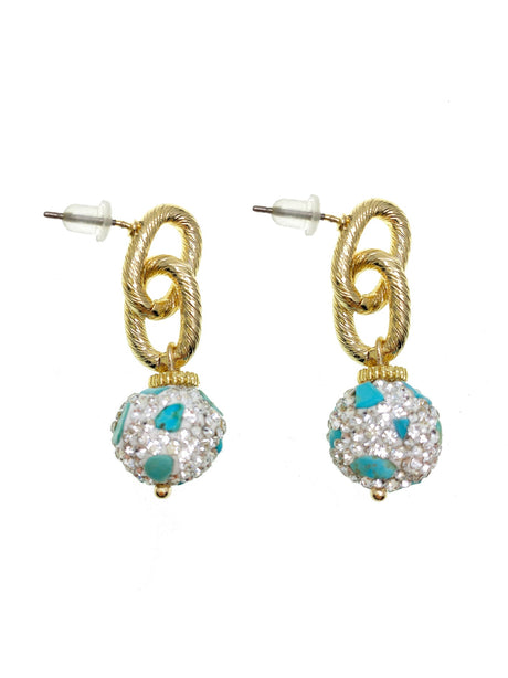 Rhinestone Bordered Turquoise Chain Earrings GE024-0