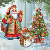 Santas Around the World - Mexican Inspired Santa - Wooden Ornaments Set of 3 by G. DeBrekht Christmas Santa Snowman Decor - 8091308S3-0