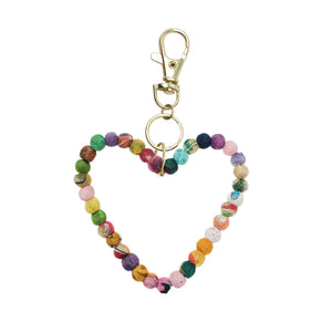 Kantha Heart Keychain Bag Clip
