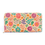 Natural cork with flower pattern zipper wallet BAGD-191-8