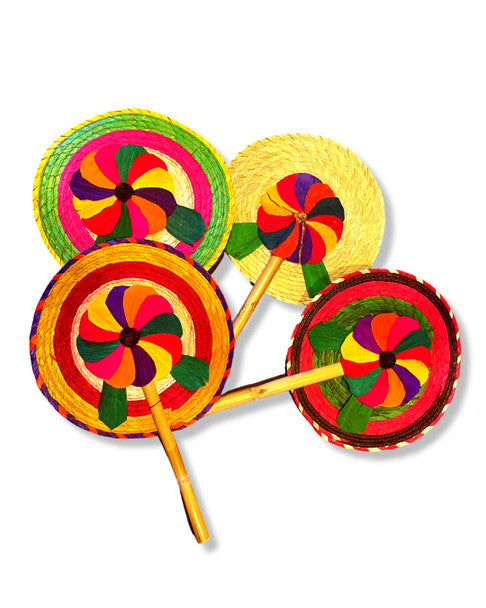 3 Pack Mexican Hand Fan Handmade Woven Palm and Bamboo Mexican Party