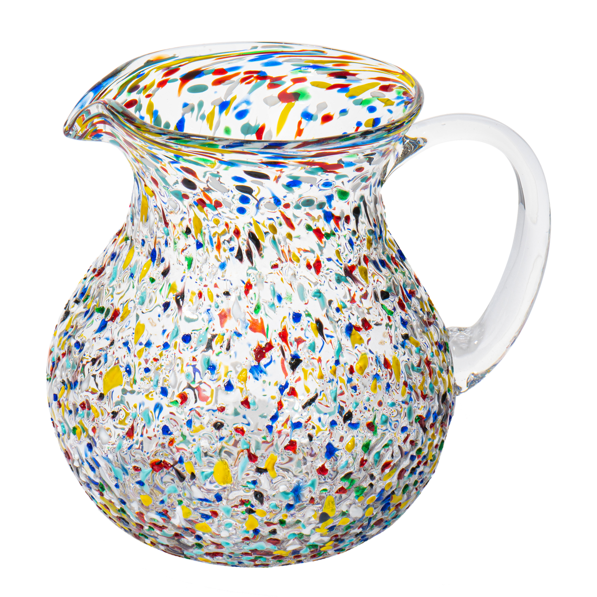 Hand Blown Mexican Glass Pitcher – Confetti Rock Design 70 Ounces - Colorful Beverage Pitcher for Homemade Juice & Iced Tea Cinco De Mayo by The Wine Savant, Blown Glass Pitcher-0