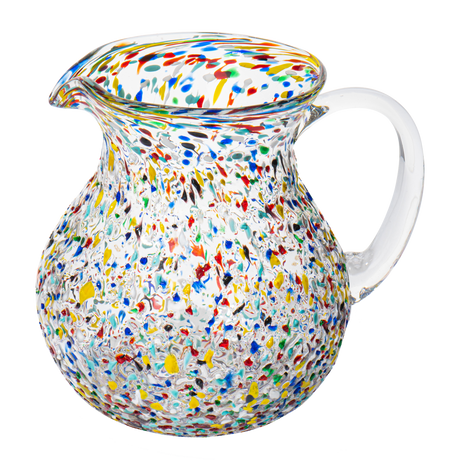 Hand Blown Mexican Glass Pitcher – Confetti Rock Design 70 Ounces - Colorful Beverage Pitcher for Homemade Juice & Iced Tea Cinco De Mayo by The Wine Savant, Blown Glass Pitcher-0