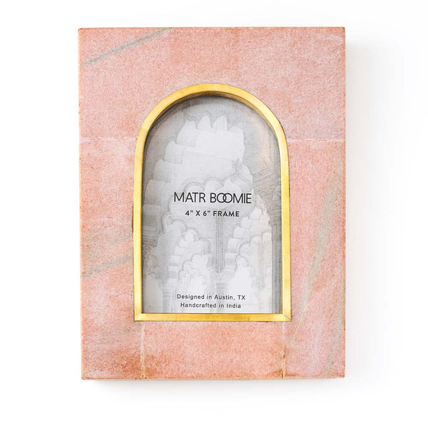 Jaipuri 4x6 Arch Picture Frame - Pink Carved Marble