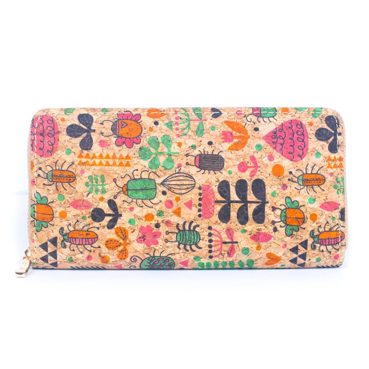 Natural cork with flower pattern zipper wallet BAGD-191-9