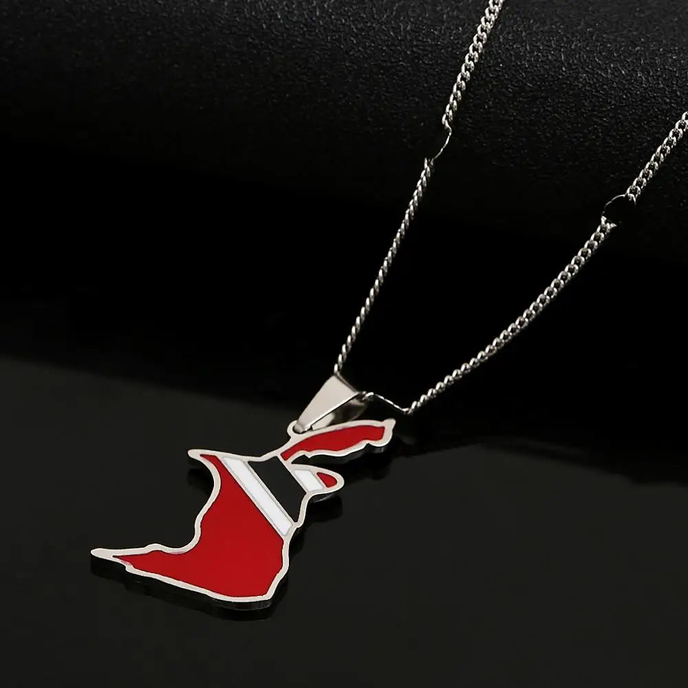 Stainless Steel Trinidad and Tobago Map Flag Pendant Necklace