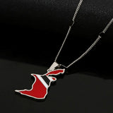 Stainless Steel Trinidad and Tobago Map Flag Pendant Necklace