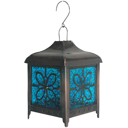 Metal Butterfly Lantern w/ Blue Glass