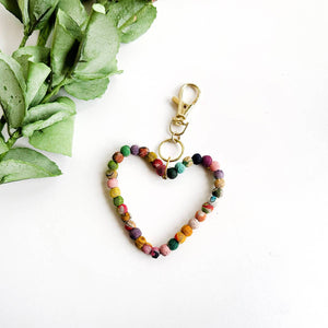 Kantha Heart Keychain Bag Clip