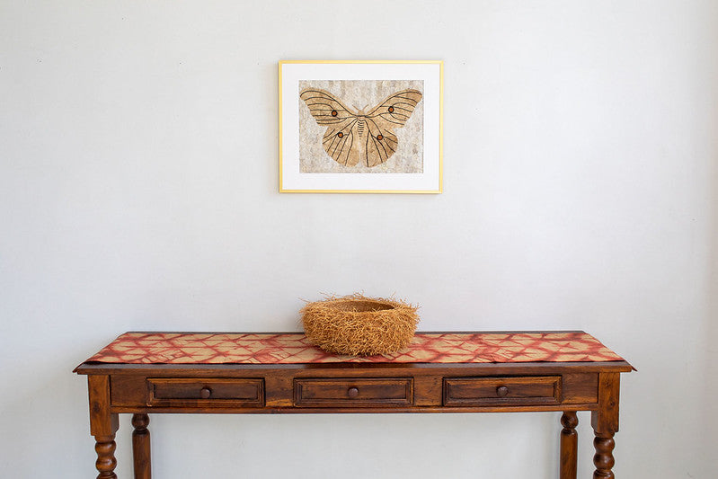 Raffia Shibori Table Runner - Turtle Pattern - Egyptian Red