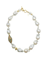 Baroque Pearls With Rhinestone Bordered Turquoise Short Necklace CN025-0