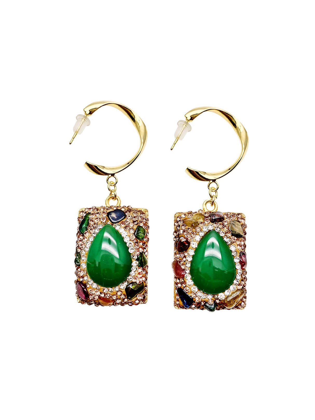 Tourmaline With Green Jade Hook Earrings HE018-0