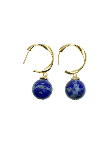 Round Lapis Hook Earrings CE002-2