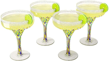 The Wine Savant Mexican Design Hand Blown Margarita Glass – Set of 4 Luxury Hand Blown Confetti Margarita Glasses (16 oz) (Confetti Margarita Glasses)-3