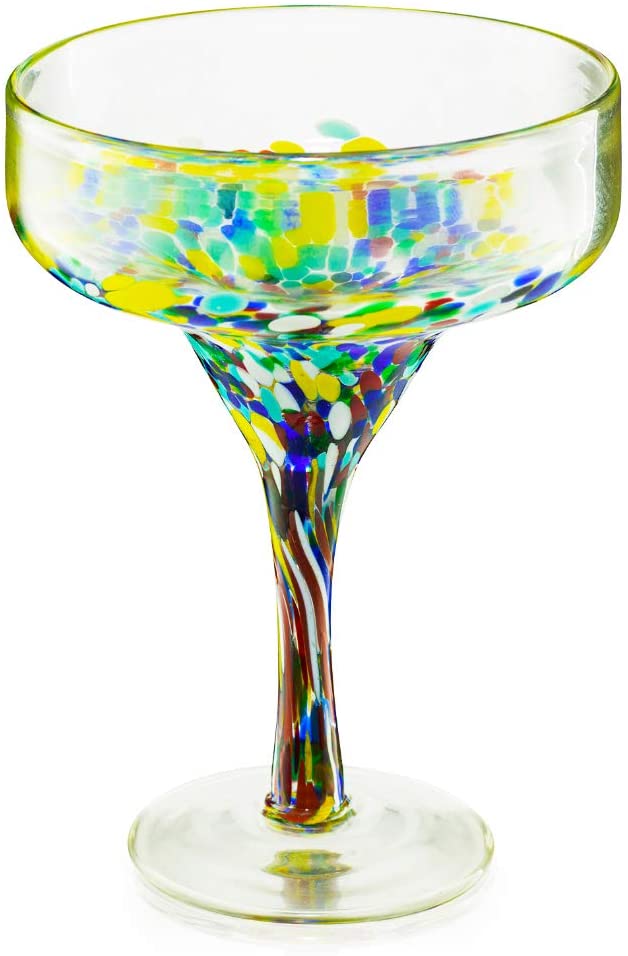 The Wine Savant Mexican Design Hand Blown Margarita Glass – Set of 4 Luxury Hand Blown Confetti Margarita Glasses (16 oz) (Confetti Margarita Glasses)-2