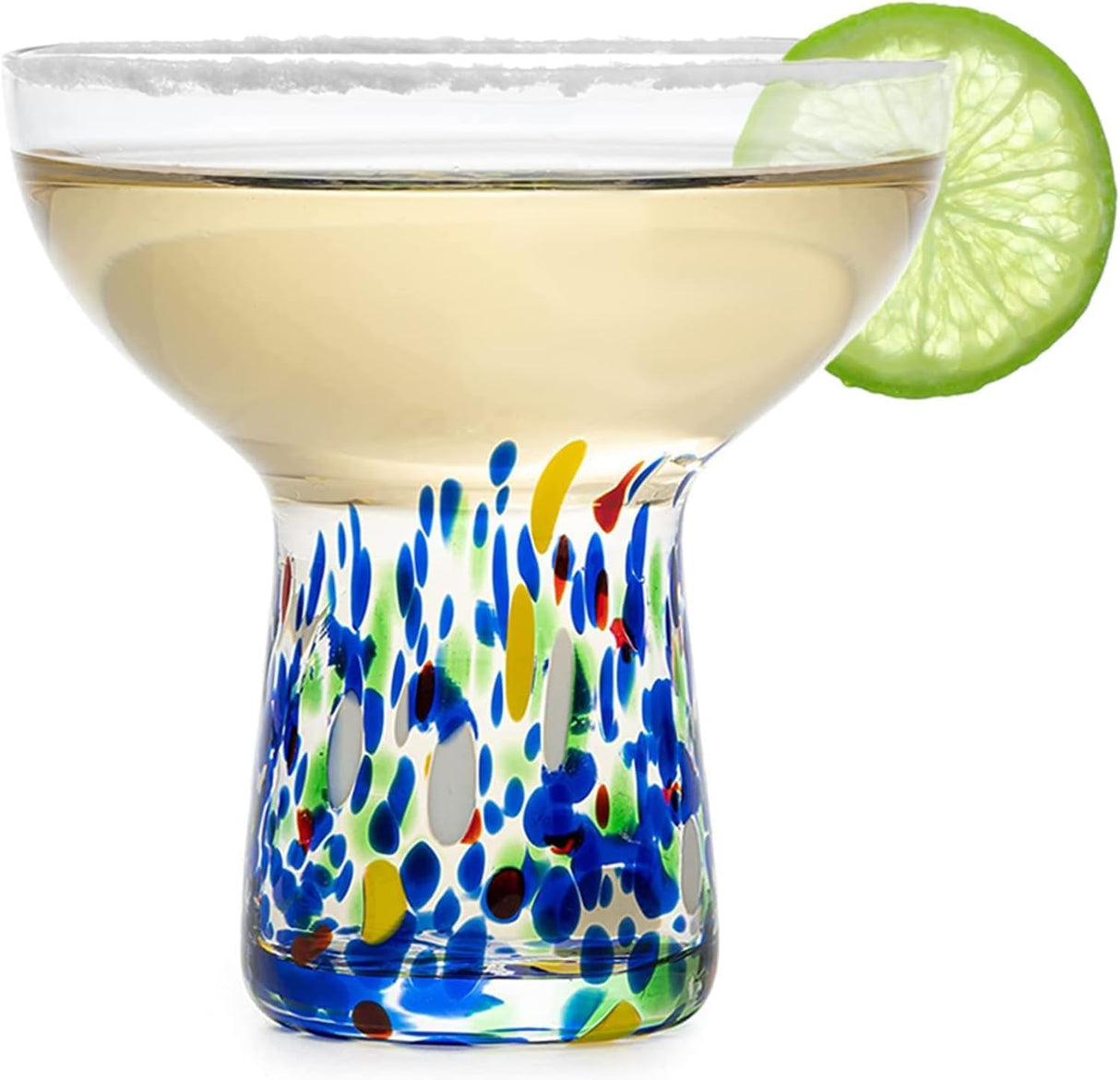 Stemless Margarita Glass – Set of 2-14OZ Luxury Hand Blown Confetti Margaritas, for Cocktails, Water, Wine, Dessert, Martini & Champagne Glasses Cinco de Mayo, Hand Blown Glass - Mexican Confetti-2