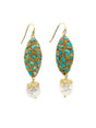 Rhinestone bordered turquoise with freshwater pearls Earrings AE019-0