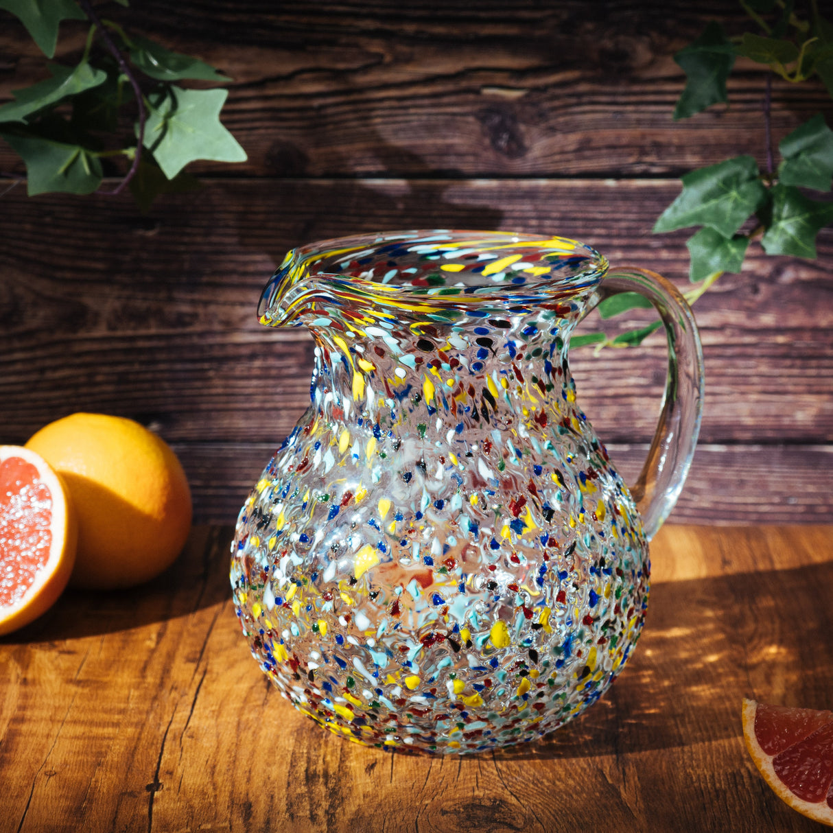 Hand Blown Mexican Glass Pitcher – Confetti Rock Design 70 Ounces - Colorful Beverage Pitcher for Homemade Juice & Iced Tea Cinco De Mayo by The Wine Savant, Blown Glass Pitcher-1