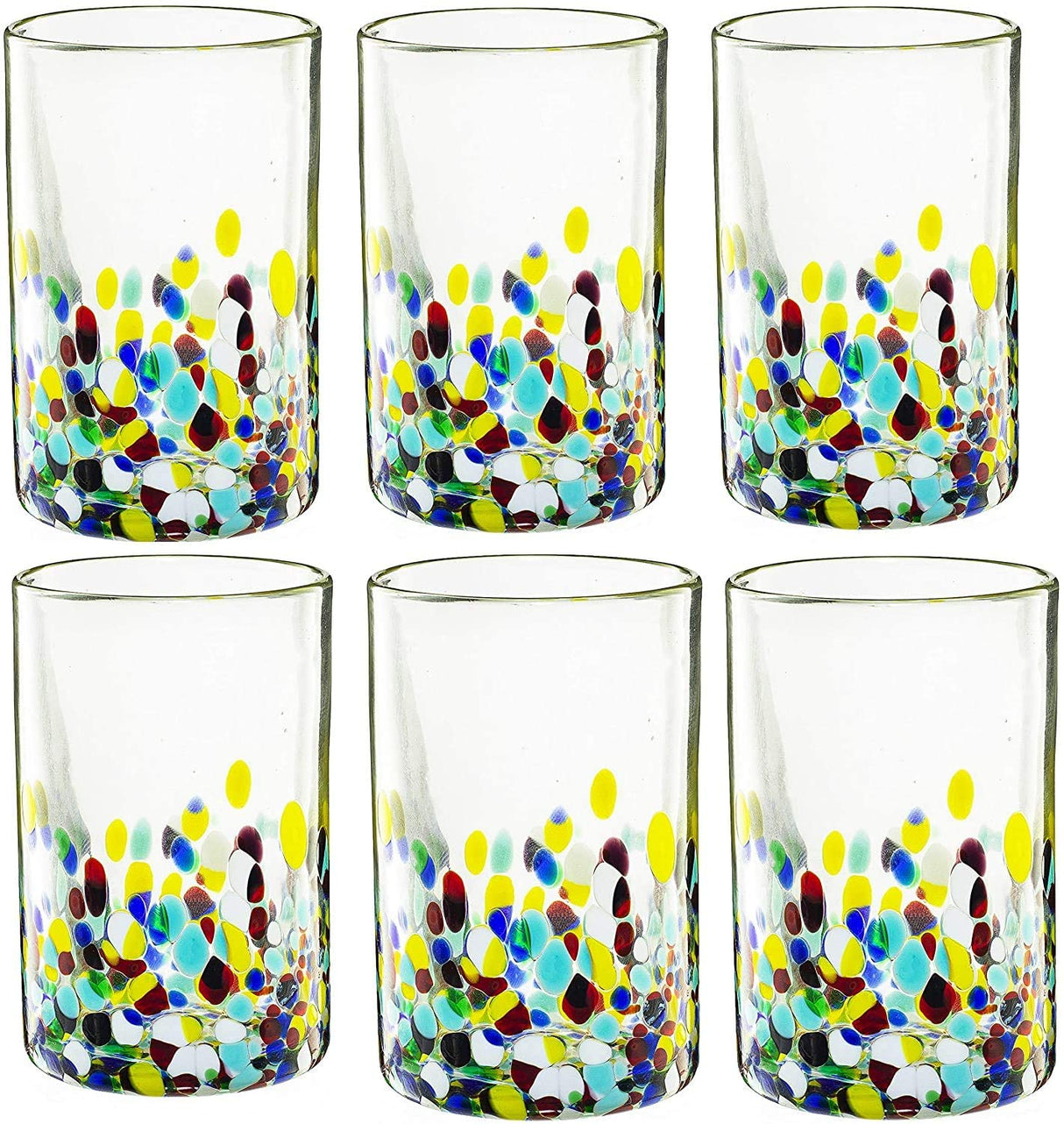 Hand Blown Mexican Drinking Glasses – Set of 6 Confetti Rock Design Glasses by The Wine Savant (Climbing Confetti)-2