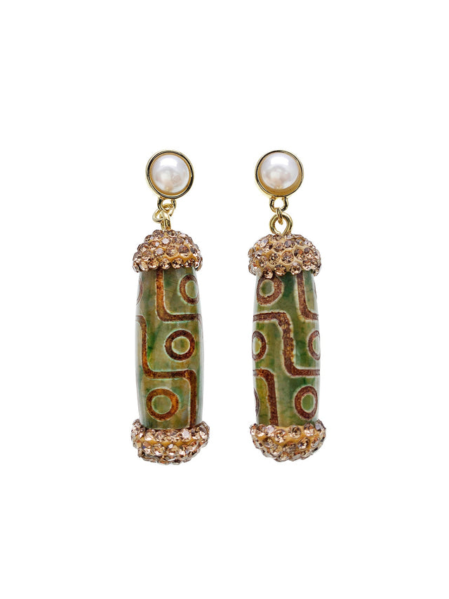 Tibetan Dzi Beads Dangle Earrings HE016-0