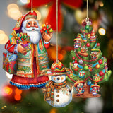 Santas Around the World - Mexican Inspired Santa - Wooden Ornaments Set of 3 by G. DeBrekht Christmas Santa Snowman Decor - 8091308S3-1
