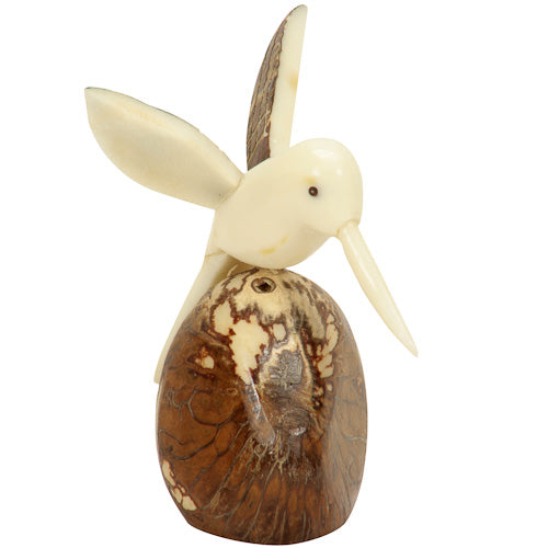 Humming Bird w/ Brown Wings Tagua Nut Figurine