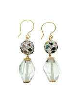 White quartz with rhinestones bordered tourmaline dangle earrings EE022-0