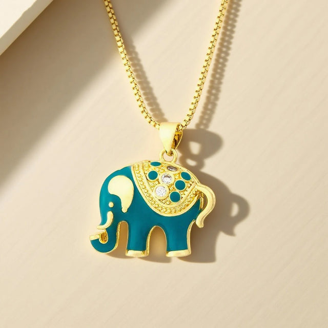 QIKU Exquisite Fashion Elephant Crystal Rhinestone Pendant Necklace Copper Cubic Zirconia Jewelry Gift Women Custom Personality-0