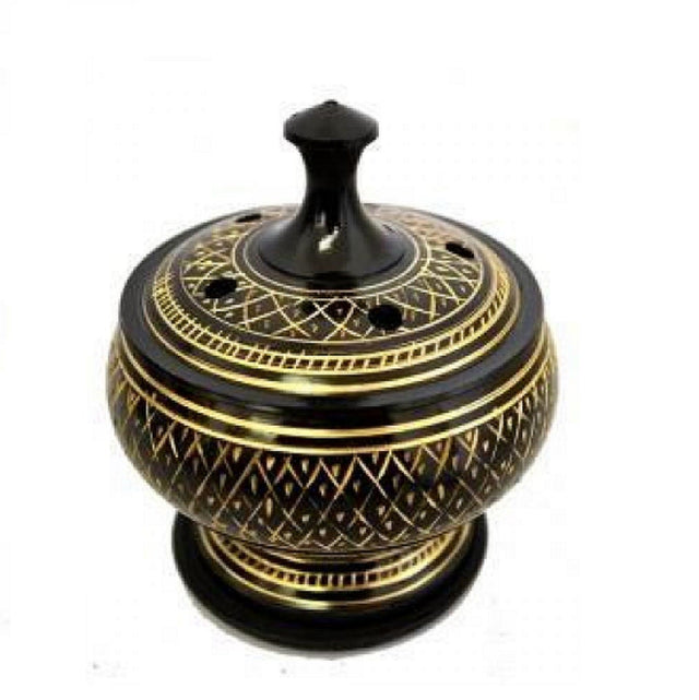 Black Carved Brass Burner with Lid-0