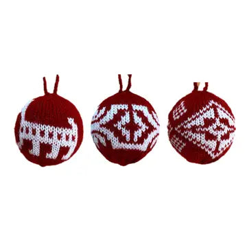 Red & White Knitted Christmas Ornament Set from Armenia