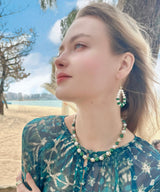 Handcrafted Teardrop Freshwater Pearls With Malachite Earrings LE028-1