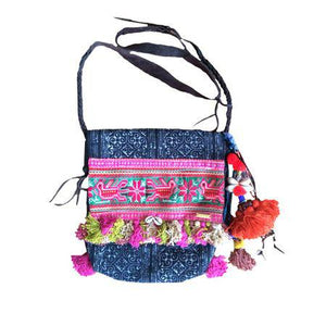 Indigo Batik Leather Crossbody Bag - Thailand