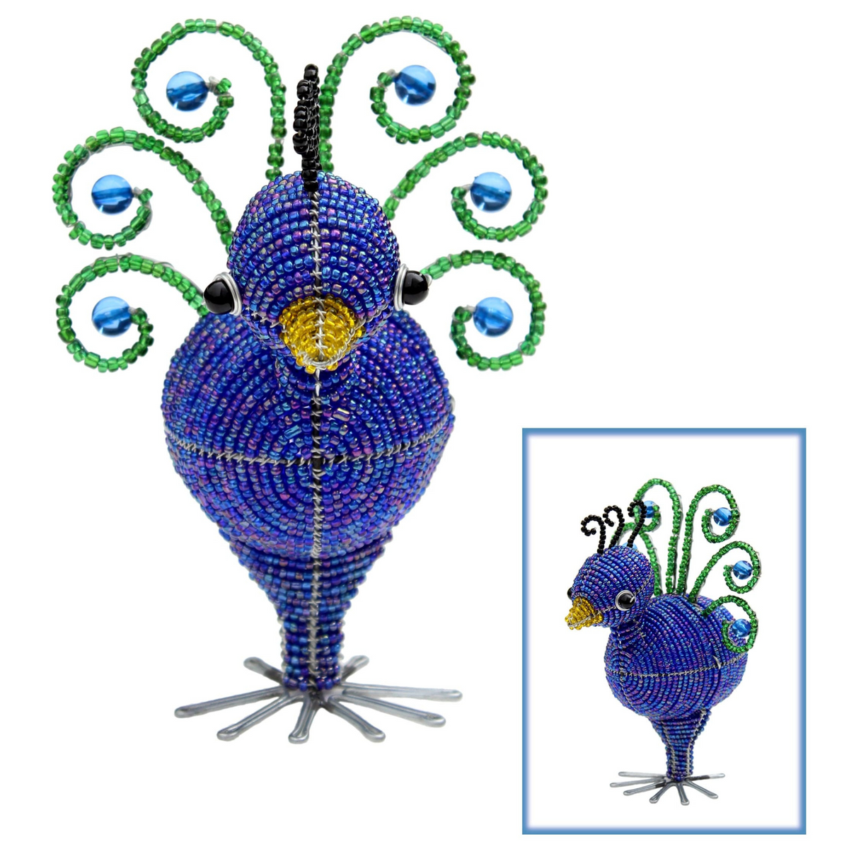 Beaded Baby Peacock Sculpture â€“ Handmade by Haitian Artisans.