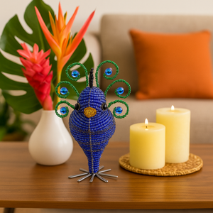 Beaded Baby Peacock Sculpture â€“ Handmade by Haitian Artisans.