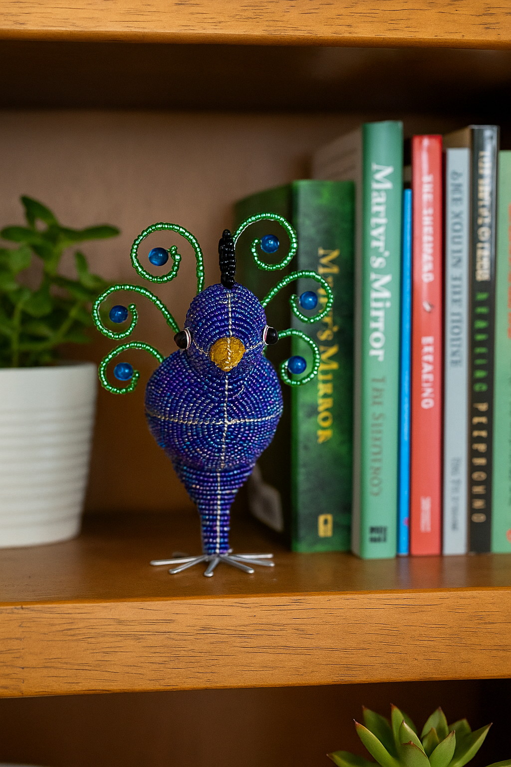 Beaded Baby Peacock Sculpture â€“ Handmade by Haitian Artisans.