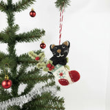 Black Kitty in Stocking Felt Ornament