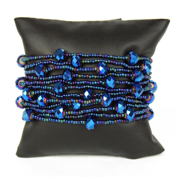 Blue Iris Beads Twelve Strands 3" Wide Bracelet