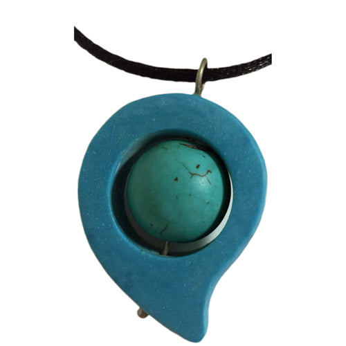 Blue Soapstone Turquoise Ball Pendant from Afghanistan