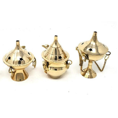 Assorted Brass Hanging Incense Burner  3.75" - 3 pcs-1