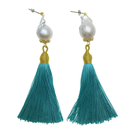 Baroque Pearls Blue Tassel Earrings CE019-0