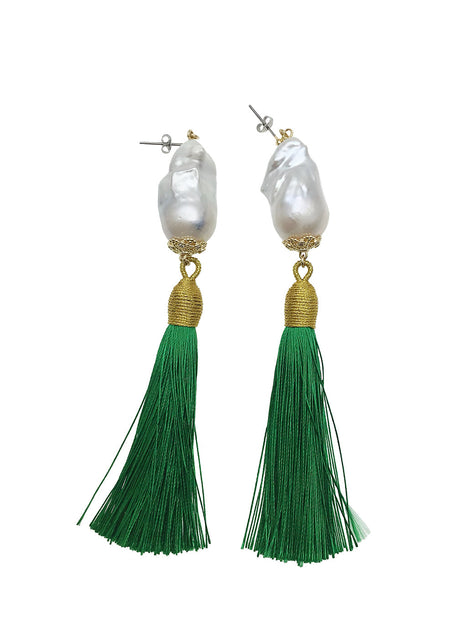 Baroque Pearl Green Tassel Earrings CE031-2