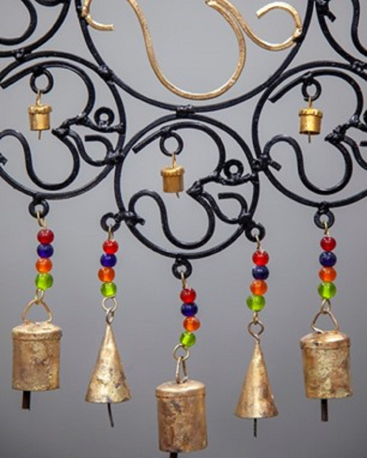 OM Brass Bells with glass beads wall hanging-3