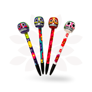 Hand-Painted Sugar Skull Ceramic Floral Pen - Unique Mexican Design - Mexico