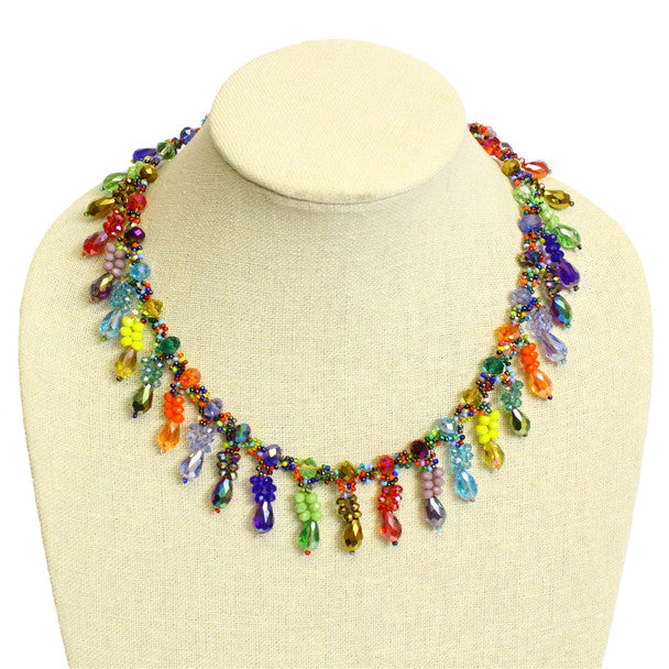 Candela Multicolored Crystals and Glass Necklace Magnetic Clasp Hand Made Beaded Jewerly