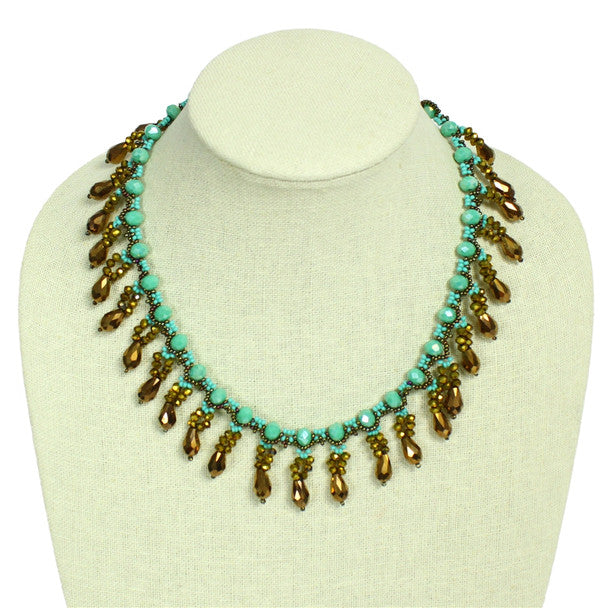 Candela Turquoise and Bronze Crystals and Glass Necklace Magnetic Clasp