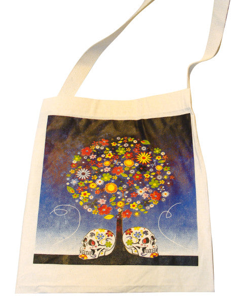 Canvas Silk Screened Tree of Sugar Skulls Tote Style 8 14" x 16"