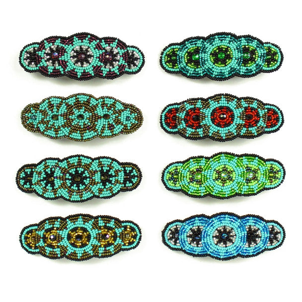 Charming Beaded Barrette Multicolored and Patterned Design Assortment