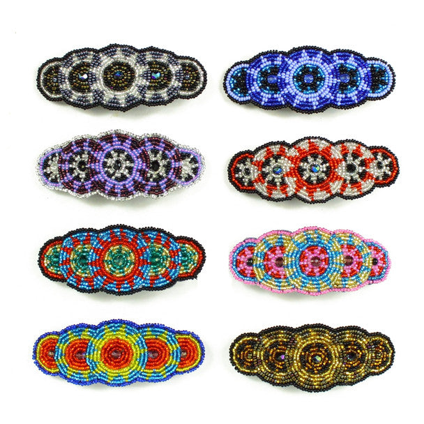 Charming Beaded Barrette Multicolored and Patterned Design Assortment