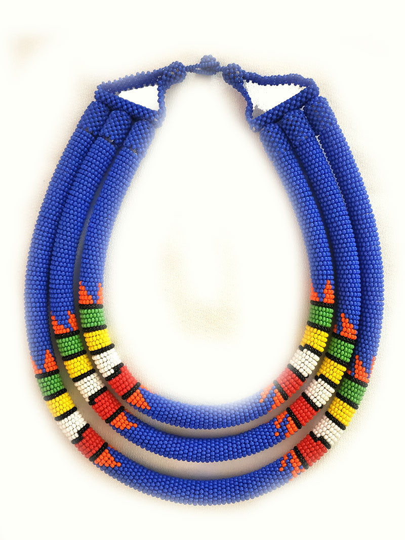 Chimbu Triple Beaded Necklace Blue-0