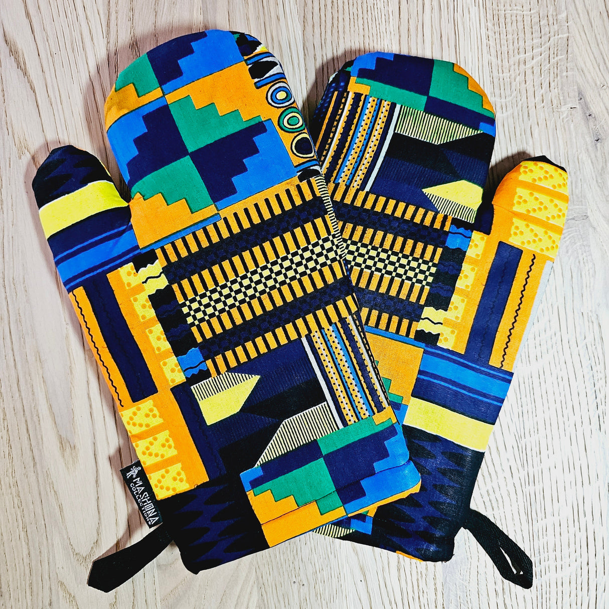 Set of 2 Oven Gloves Handmade "Kente" Bogolan Print Inspired African Print-0